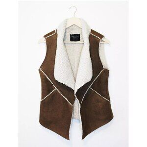 Yellowstone Winter Western Faux Suede Sherpa Cowboy Jacket Vest Brown Size Large